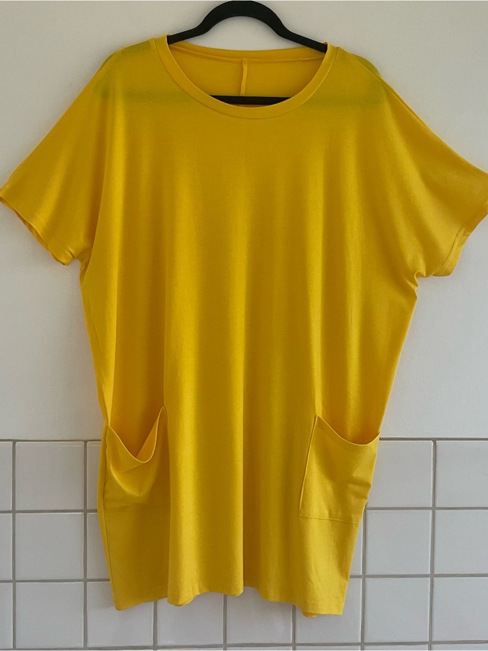Yellow 2 Pocket Short Dolman Sleeve Crew Neck Tee Shirt Dress Sz:M NWOT